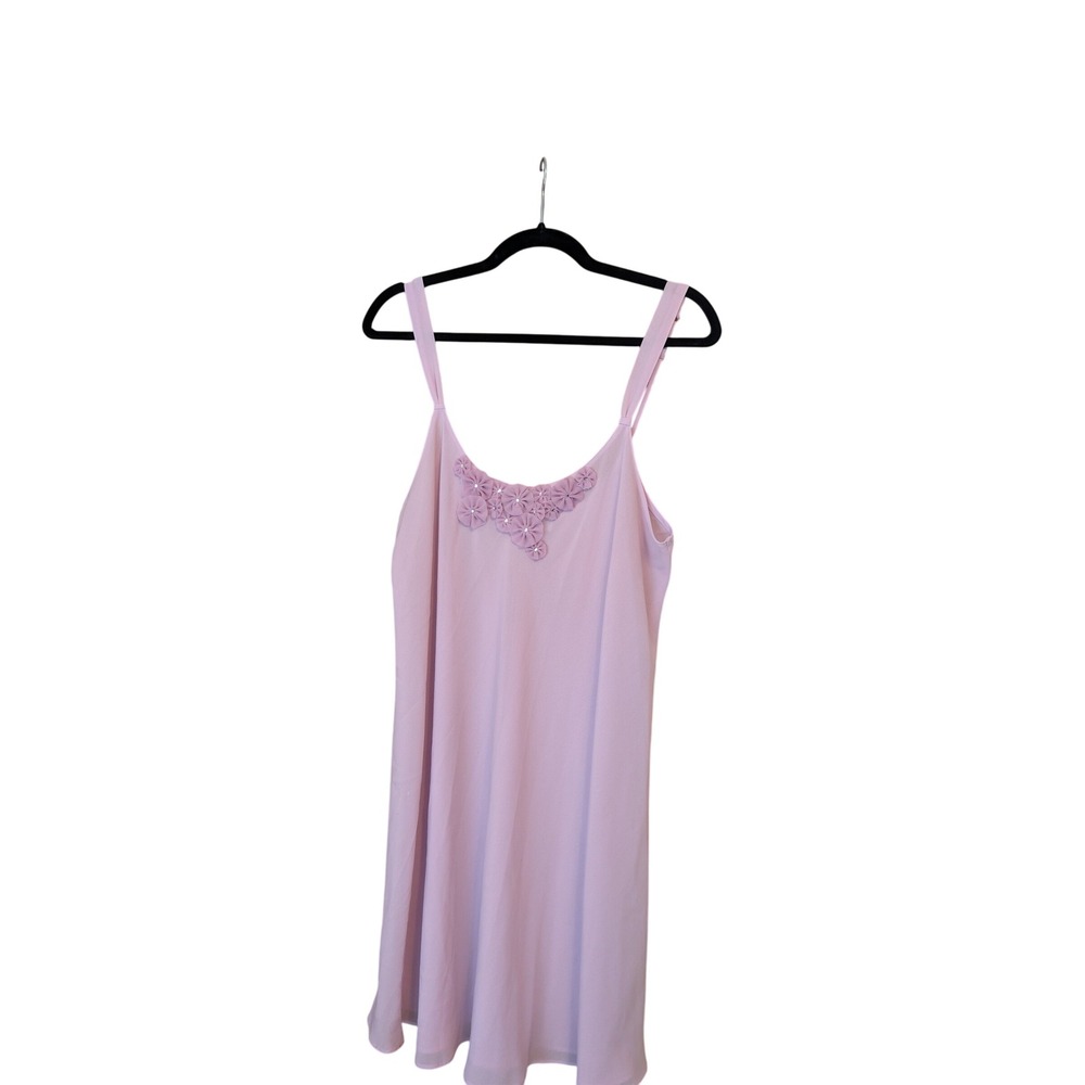 Morgan Taylor Womens Floral Applique Chemise Nightgown Large Pink Chiffon